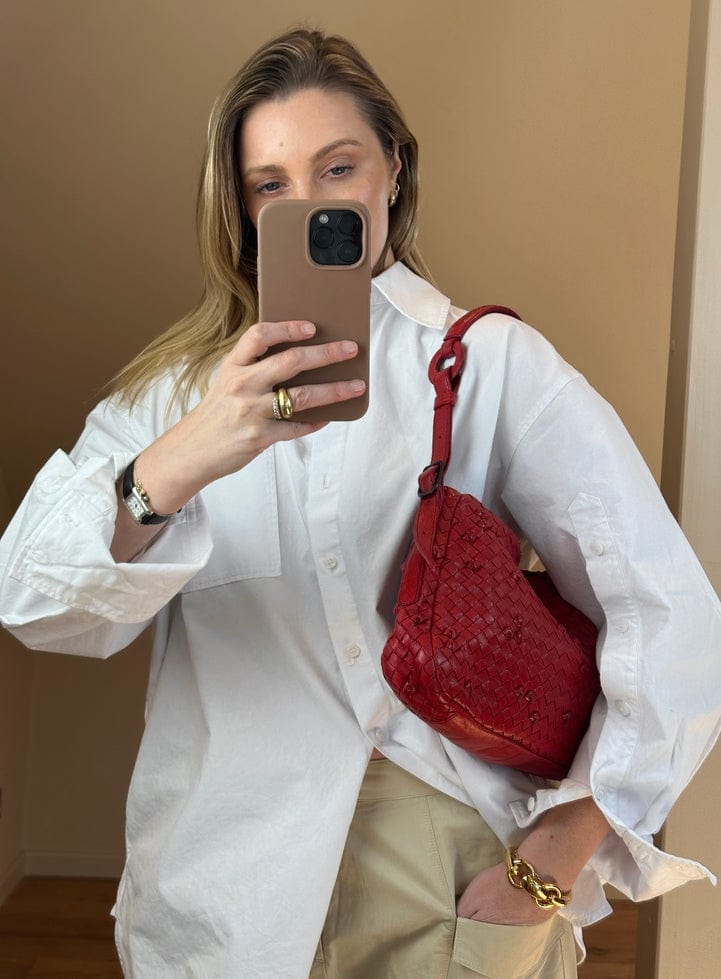 Vintage Bottega Veneta Red Intrecciato Leather Shoulder Bag