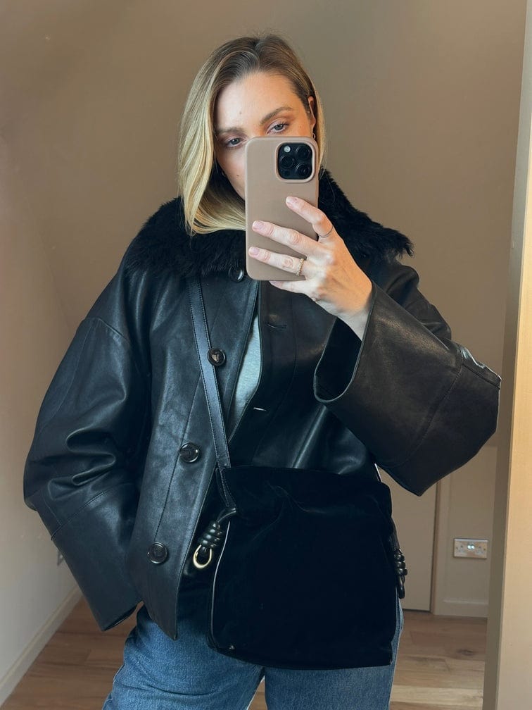 Loewe Flamenco Black Velvet and Leather Shoulder Bag