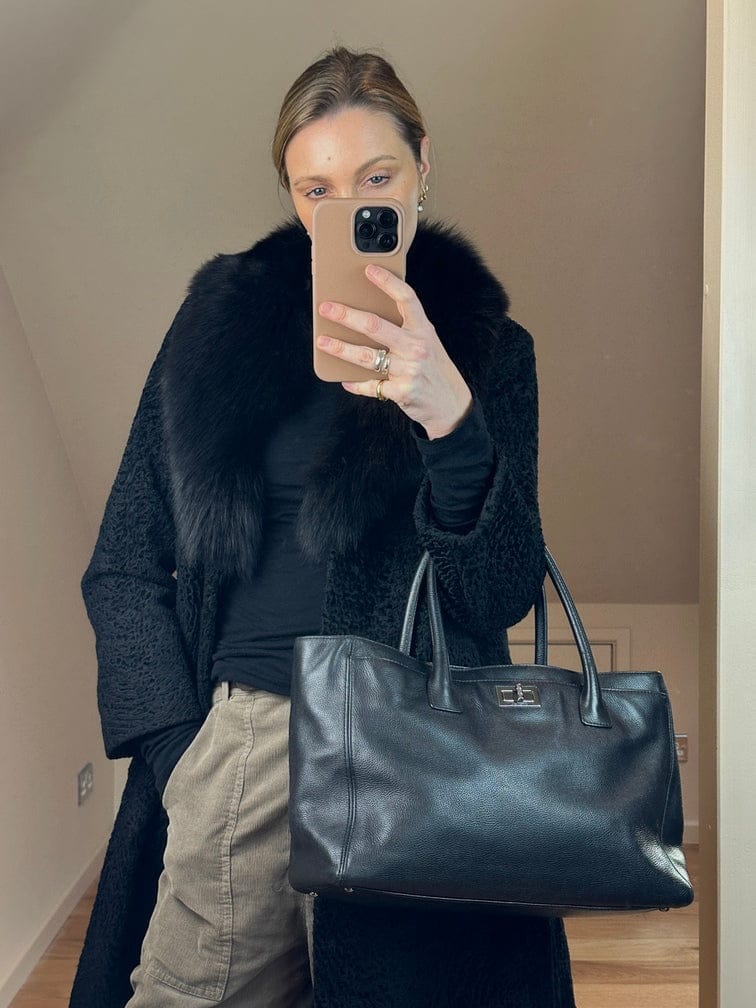 Vintage Chanel Executive Caviar Leather Tote Bag