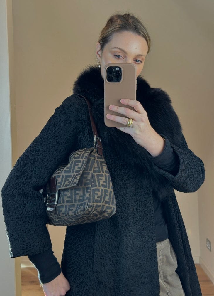 Vintage Fendi Mamma Baguette Zucca Canvas Shoulder Bag