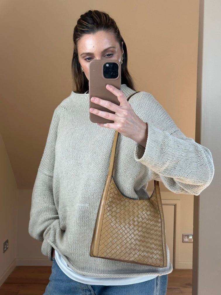 Vintage Bottega Veneta Intrecciato Beige Leather Shoulder Bag