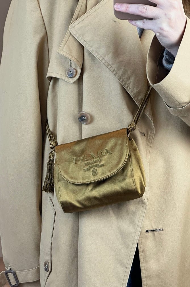 Vintage Prada Golden Ochre Silk Tassel Shoulder Bag