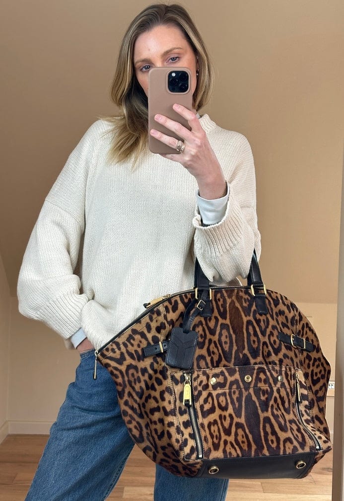 Yves Saint Laurent Downtown Leopard Calf Hair Tote Bag