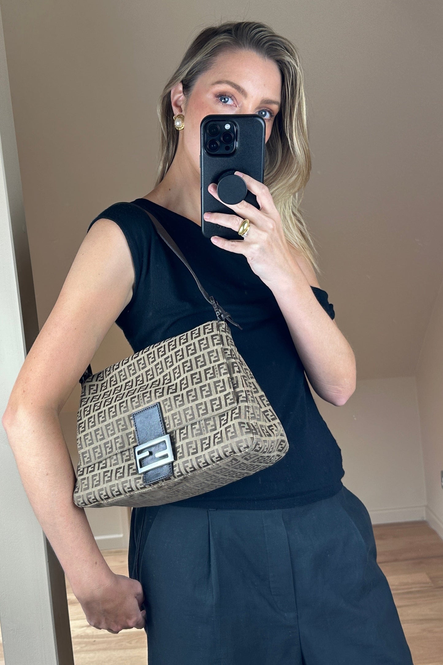 Fendi Vintage Mamma Baguette in Brown Zucchino Canvas