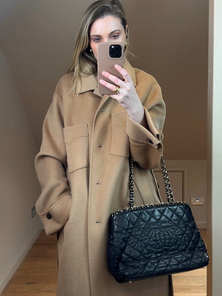 Chanel Black Leather Quilted Chain Tote Bag