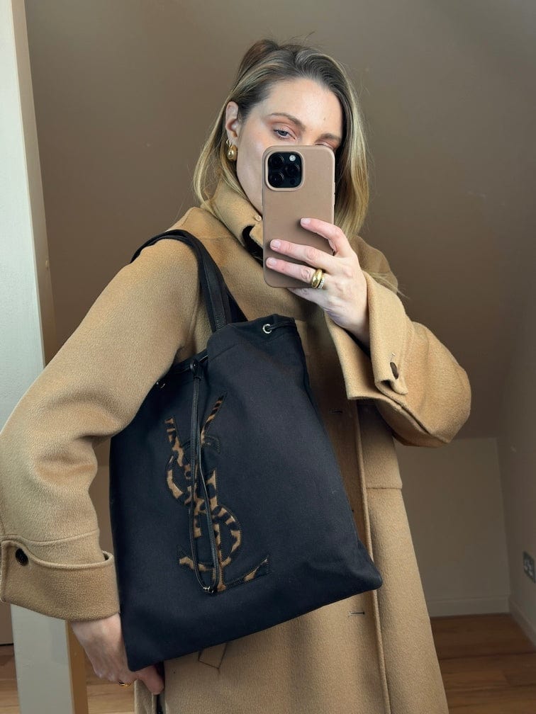 Vintage YSL Leopard Printed Calf Hair and Canvas Tote Bag