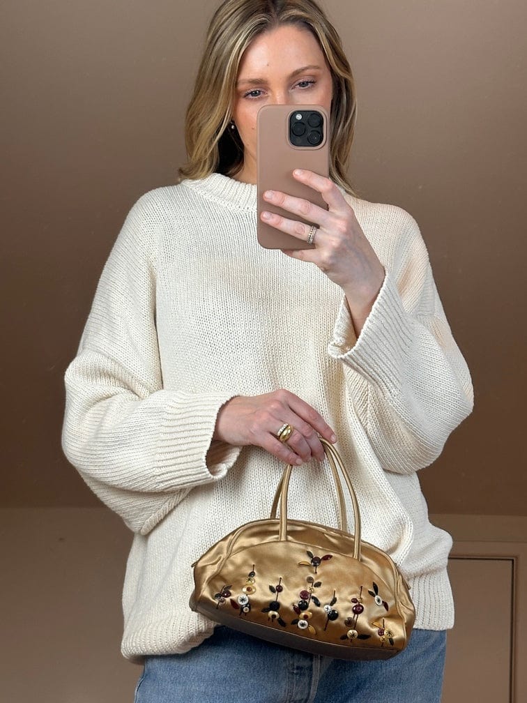 Vintage Prada Satin Bag With Embroidery Flowers