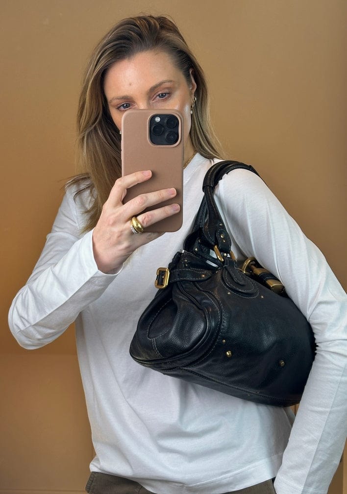 Vintage Chloé Paddington Bag in Black Leather with Gold Tone Hardware