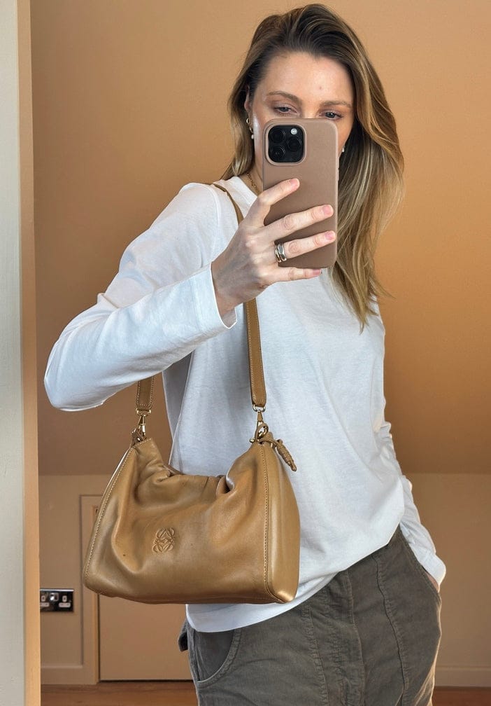 Vintage Loewe Tan Leather Shoulder Bag