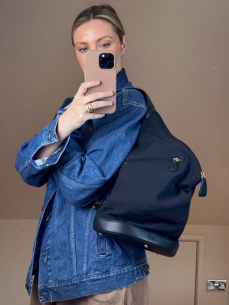 Vintage Loewe Black Leather and Nylon Sling Bucket Bag