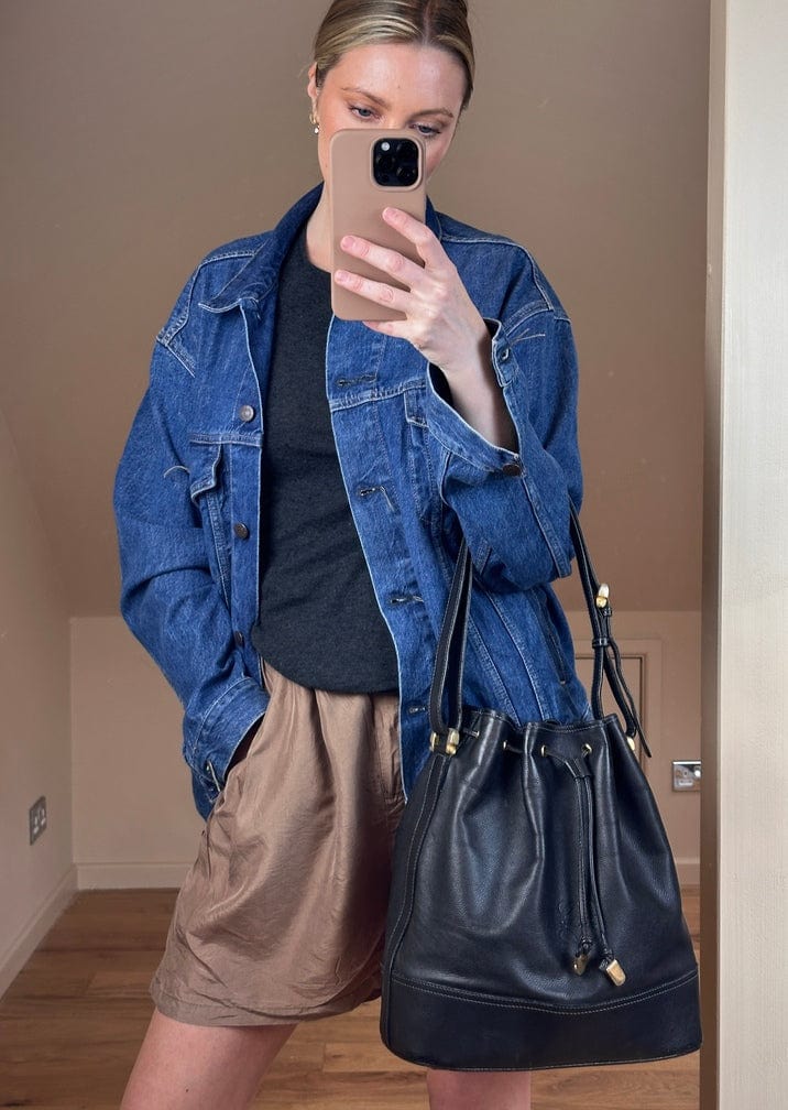 Vintage Loewe Black Leather Bucket Bag