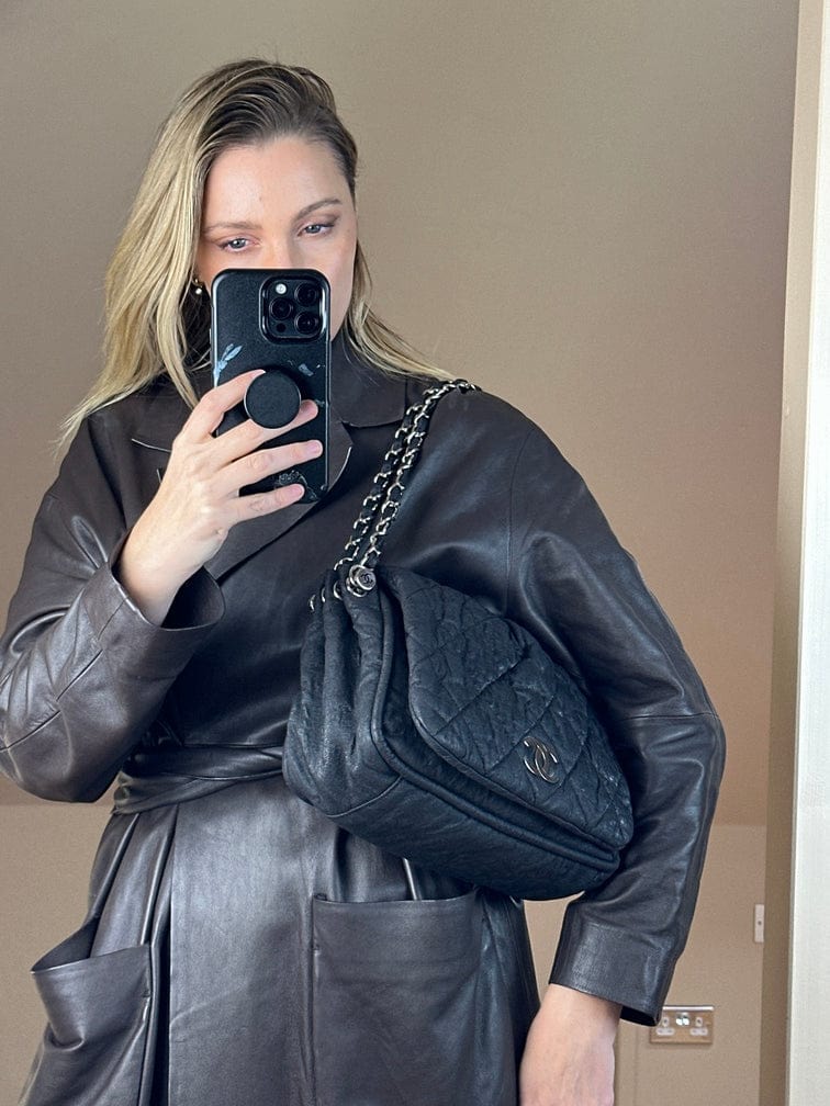 Chanel Black Textured Coated Nylon Flap Bag