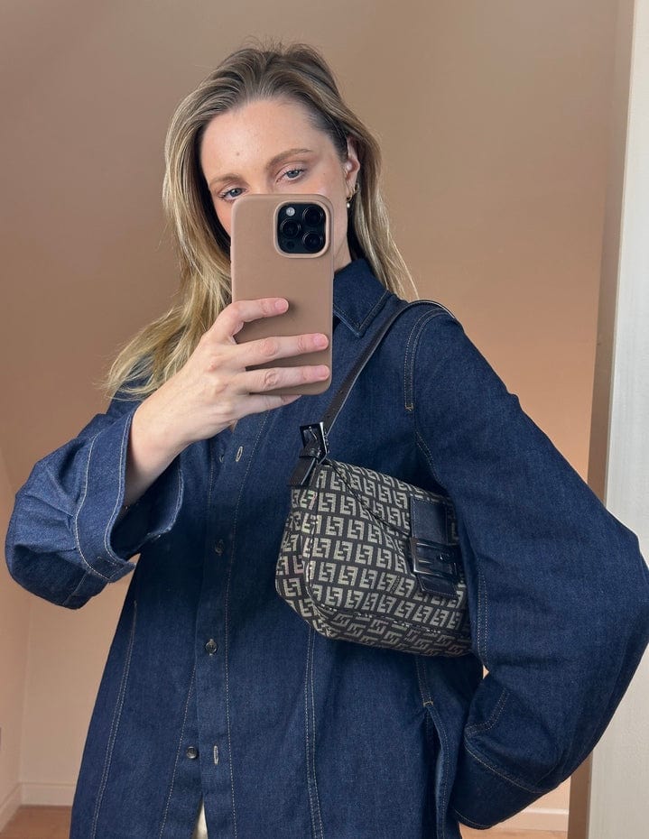 Vintage Fendi Zucchino Canvas Baguette Bag