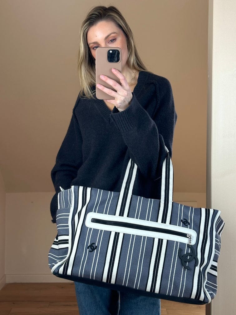 Chanel 2005 Logo Printed Striped Bag
