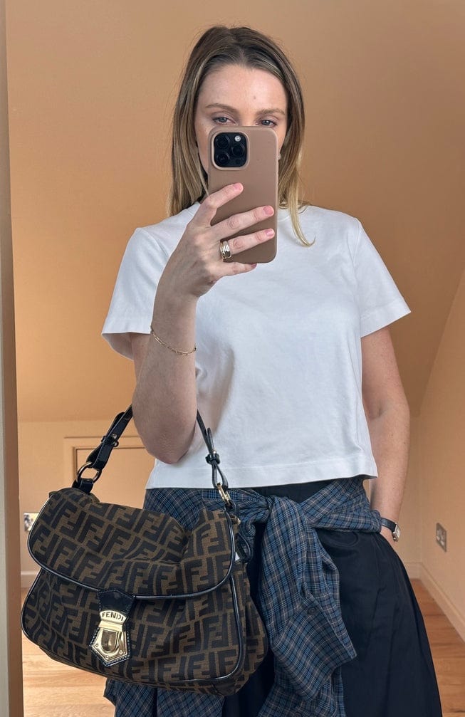 Vintage Fendi Zucca Canvas Shoulder Bag With Patent Trim