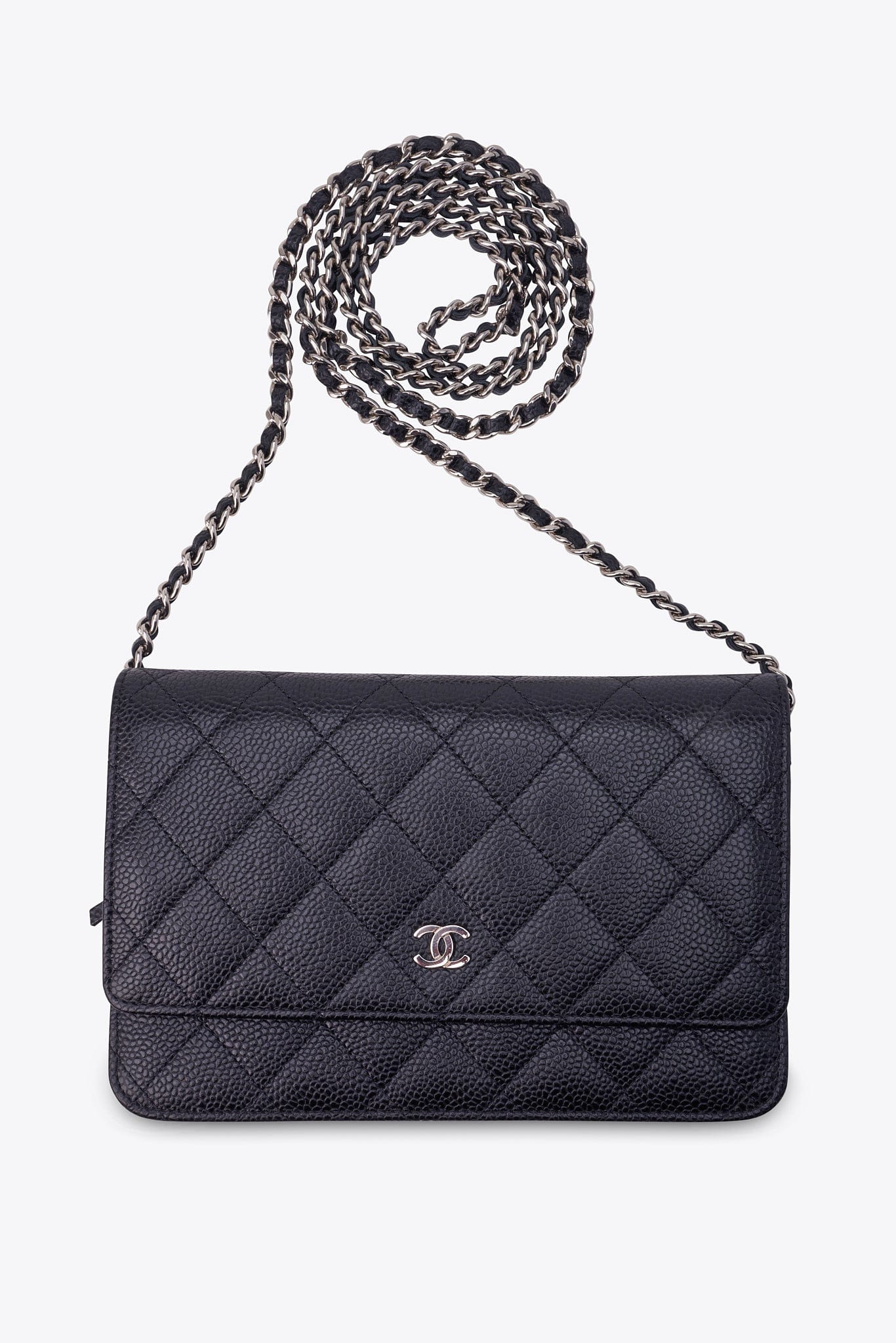 Chanel Wallet on Chain in Black Caviar Leather with Silver Hardware