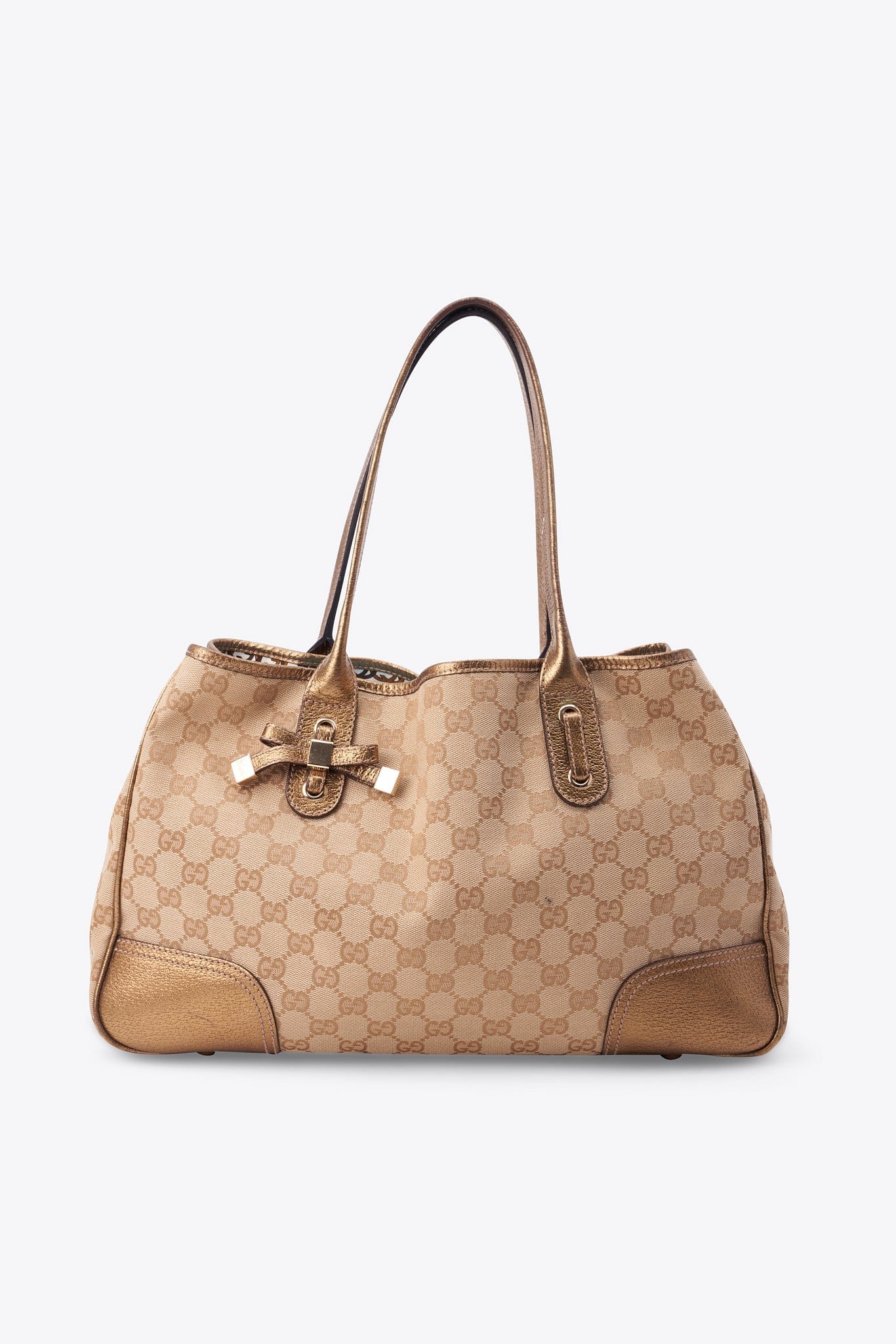 Vintage Gucci Monogram Canvas Tote with Metallic Leather Trim