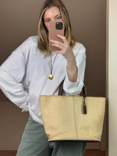Vintage Chanel Beige Straw Tote Bag