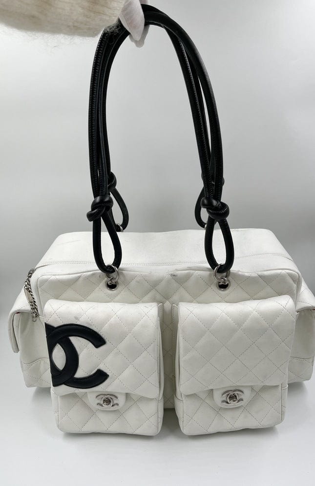 CHANEL Quilted Reporter Cambon White Leather Satchel Bag Made in Italy