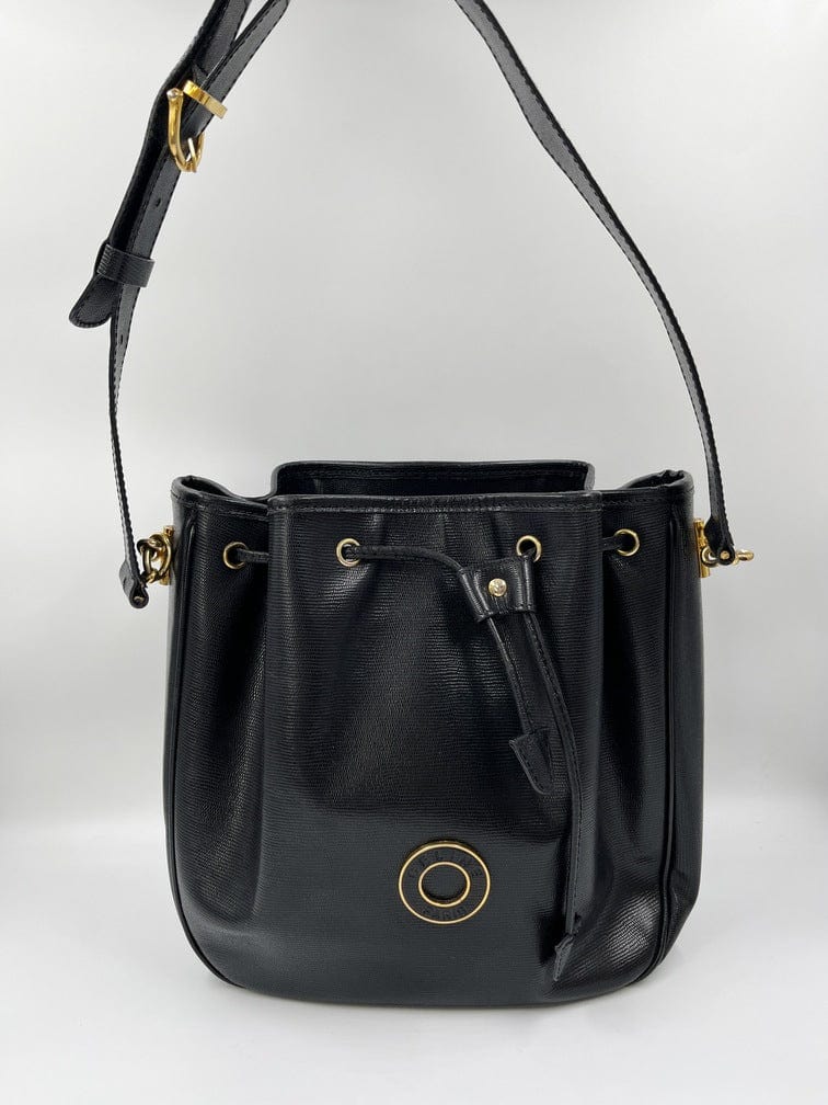 CELINE Drawstring Leather Shoulder bag Black Vintage Old Celine
