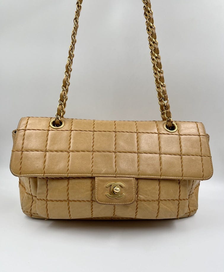Brown Chanel Wild Stitch Lambskin Leather Shoulder Bag
