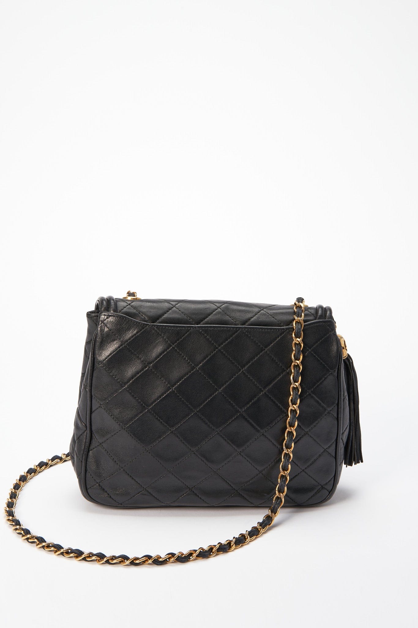 Handbags Chanel Chanel Vintage Black / Gold Tassel Detail CC Logo Embossed Suede Leather Handbag