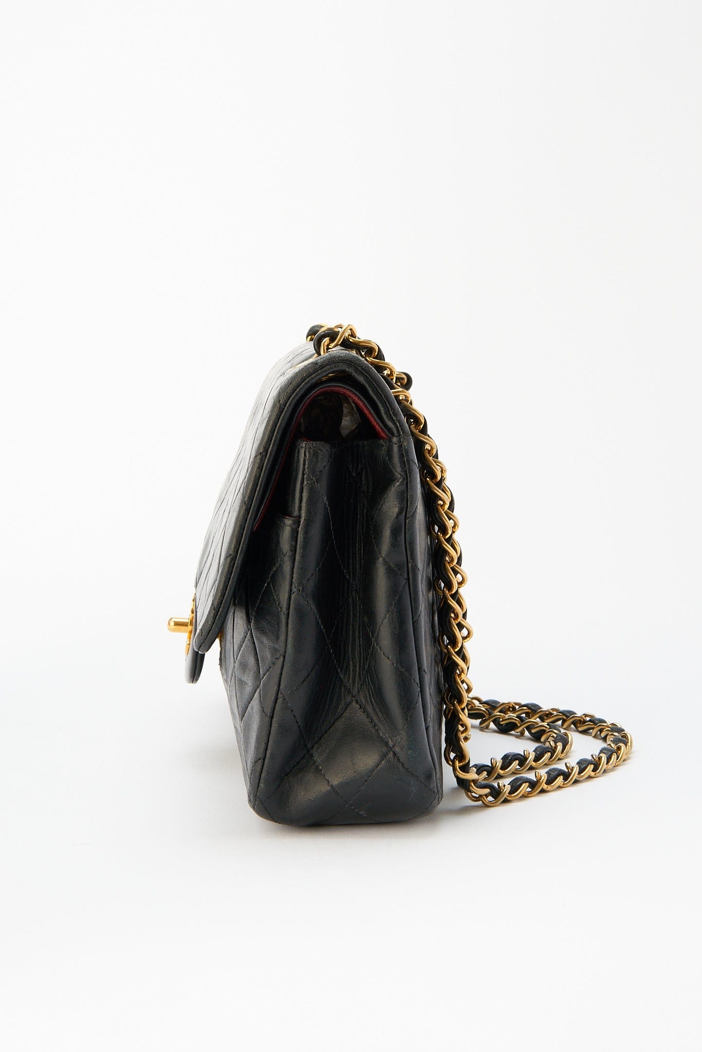 FULL SET CHANEL Vintage Classic Black Lambskin 24K Gold Chain Medium Flap  Bag