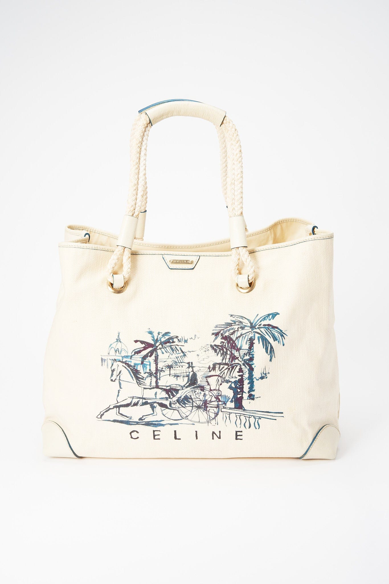 Vintage Celine Canvas Tote Bag - Cream