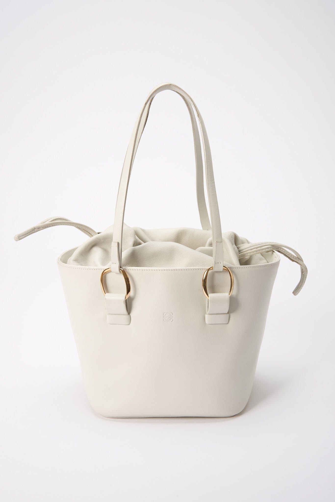 Vintage Loewe Bucket Bag with Drawstring Inner - White