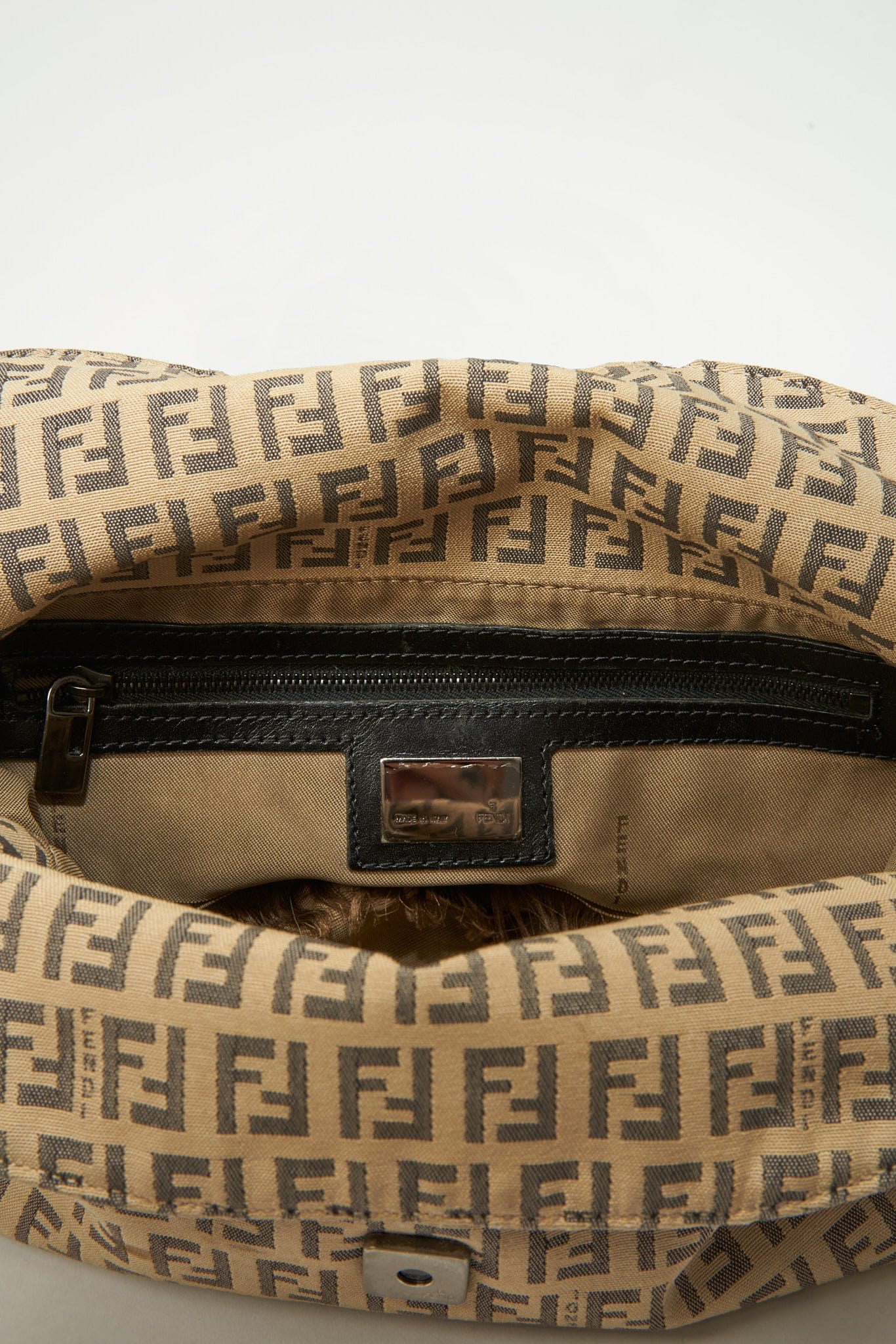 Vintage Fendi Zucchino baguette- Tan And Brown Flap