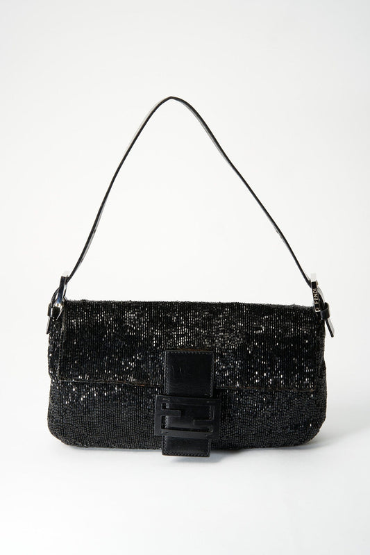 Fendi Black Sequin Beaded Baguette Bag 1750