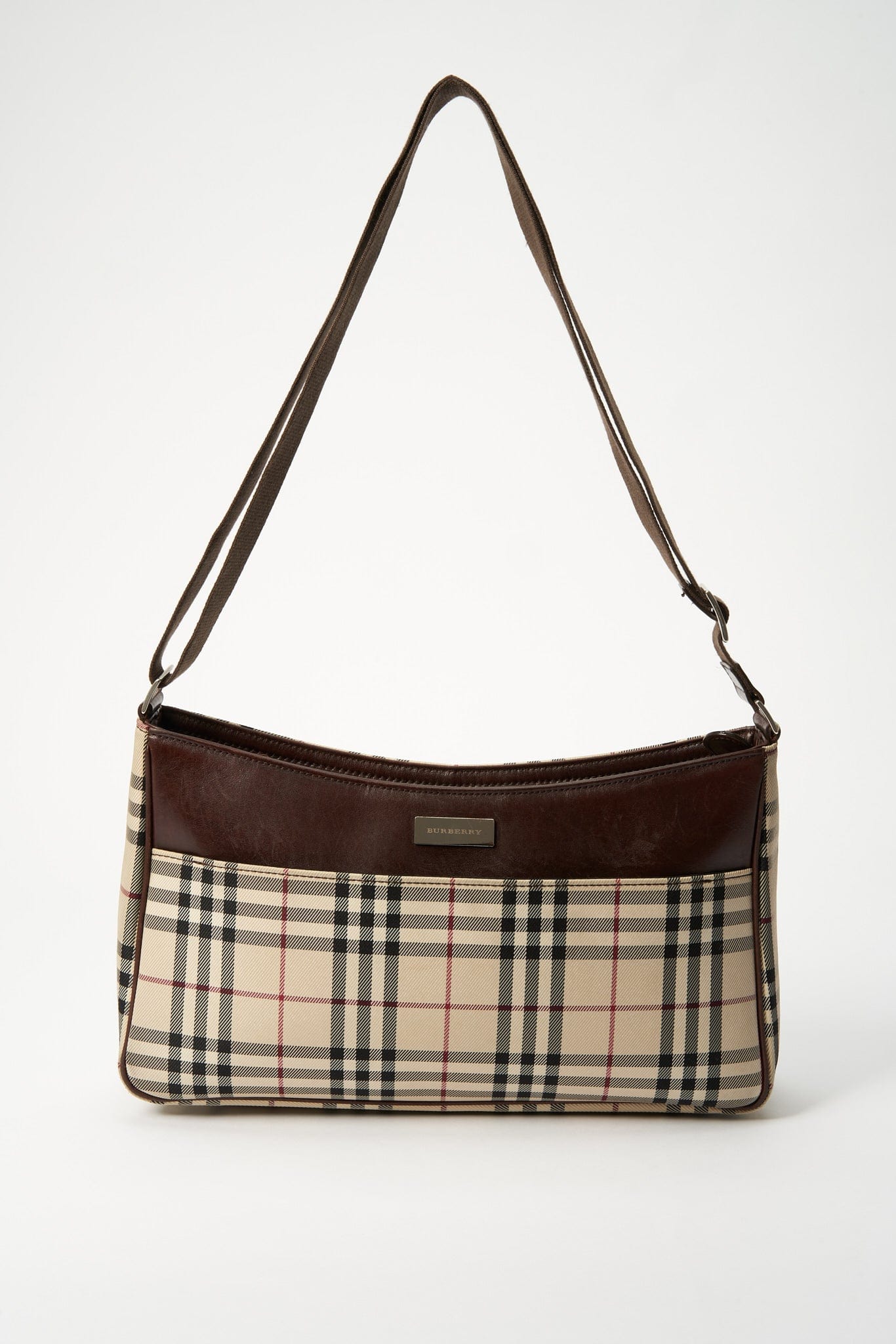 Burberry Brown Vintage Check Canvas and Leather Society Top Handle Bag  Burberry