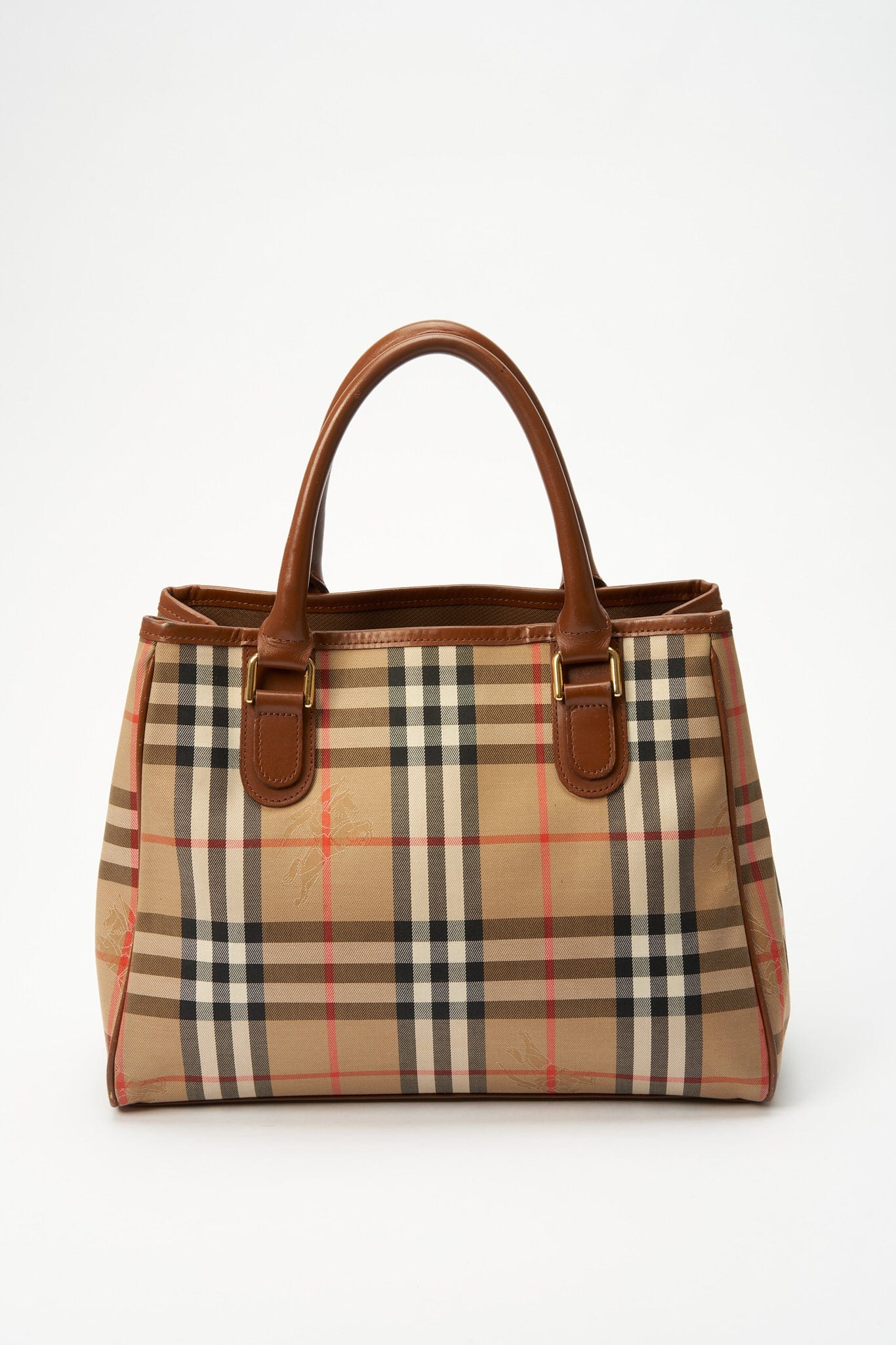 Burberry, Bags, Vintage Burberry Tote In Haymarket Check With Red Strap  And Trim