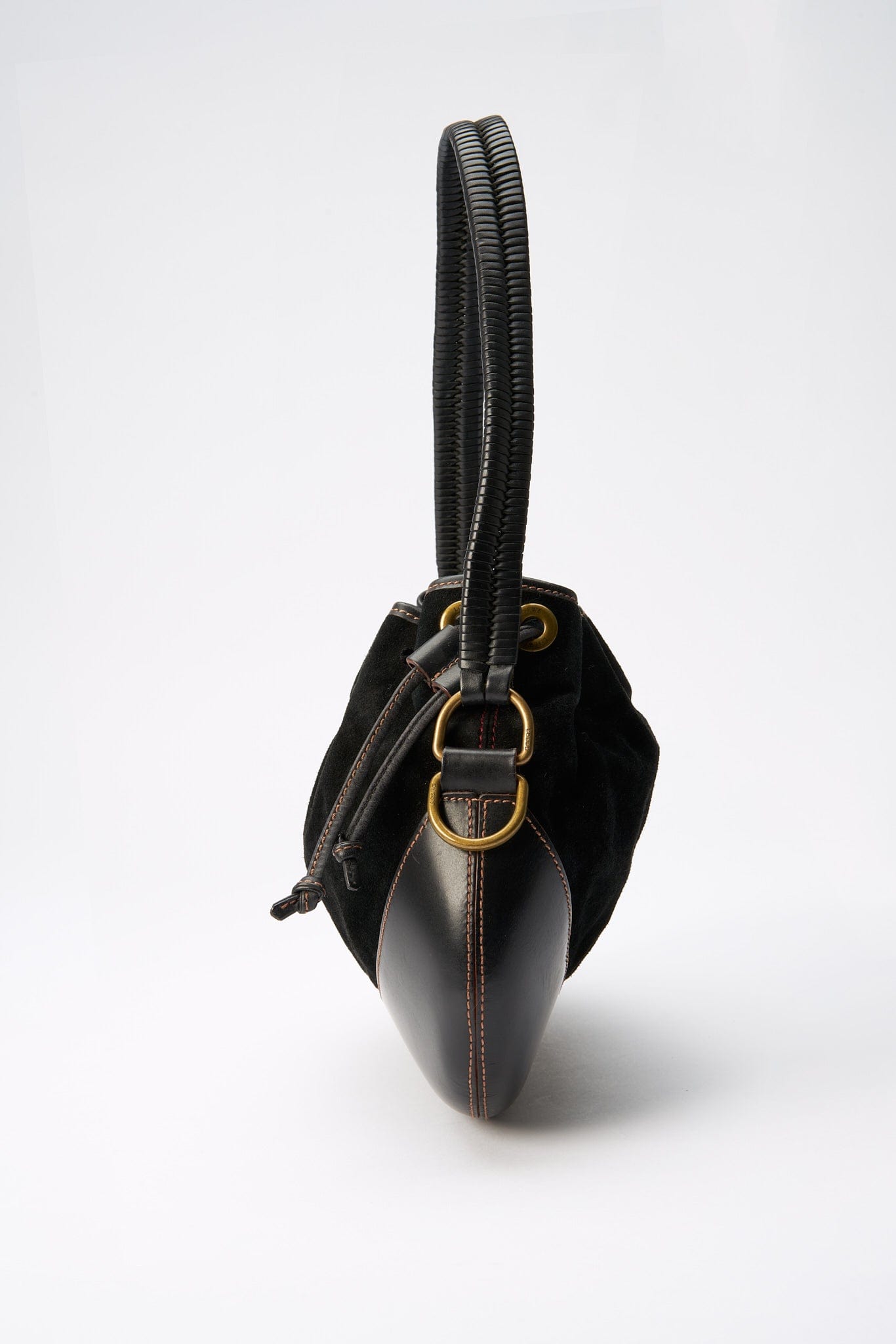 Vintage Loewe Black Leather and Suede Drawstring Bag