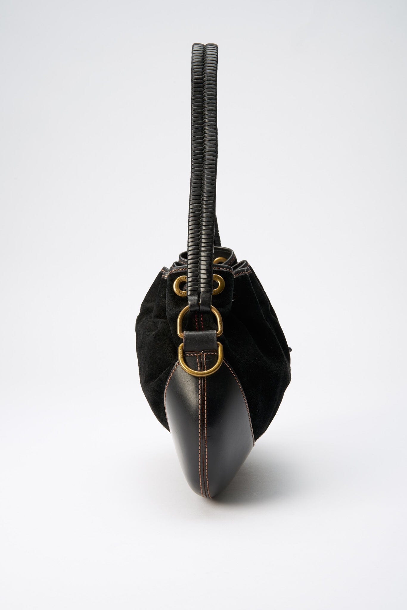 Vintage Loewe Black Leather and Suede Drawstring Bag 1807