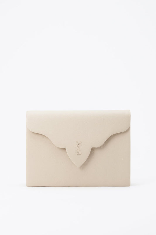 Vintage YSL Pale Grey Textured Leather Clutch Bag