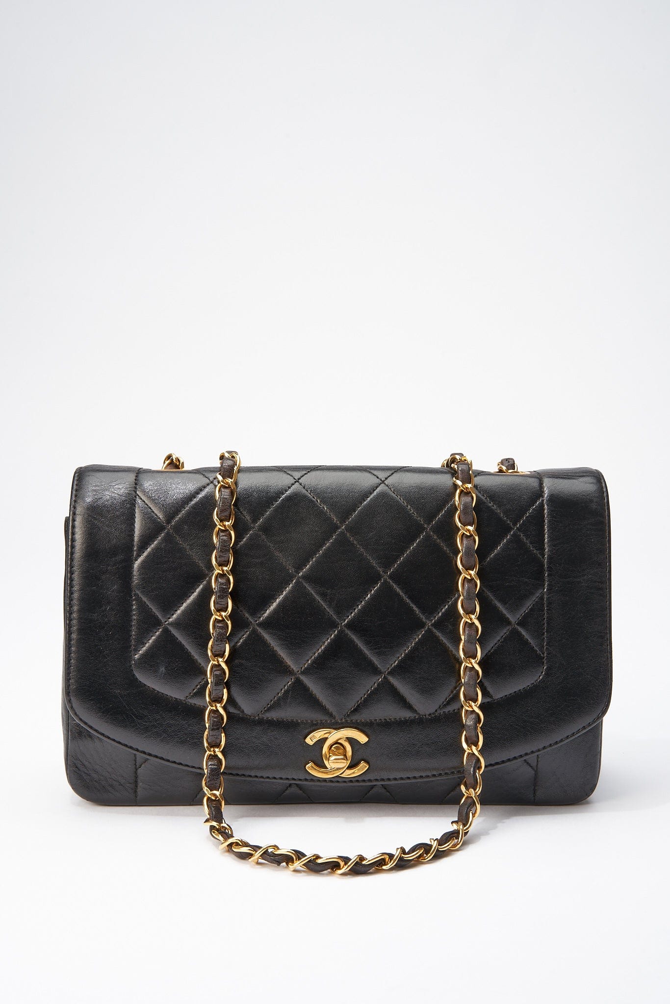 Vintage Chanel Diana Black Single Flap with 24k gold plated