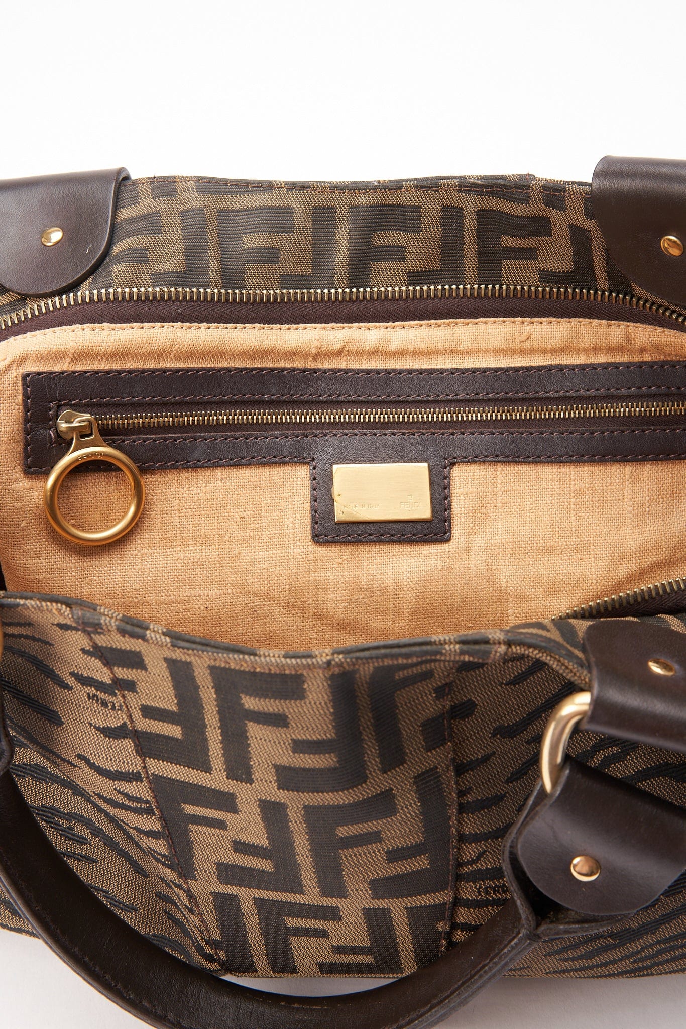 Vintage Fendi Brown Zucca Canvas Shoulder Bag