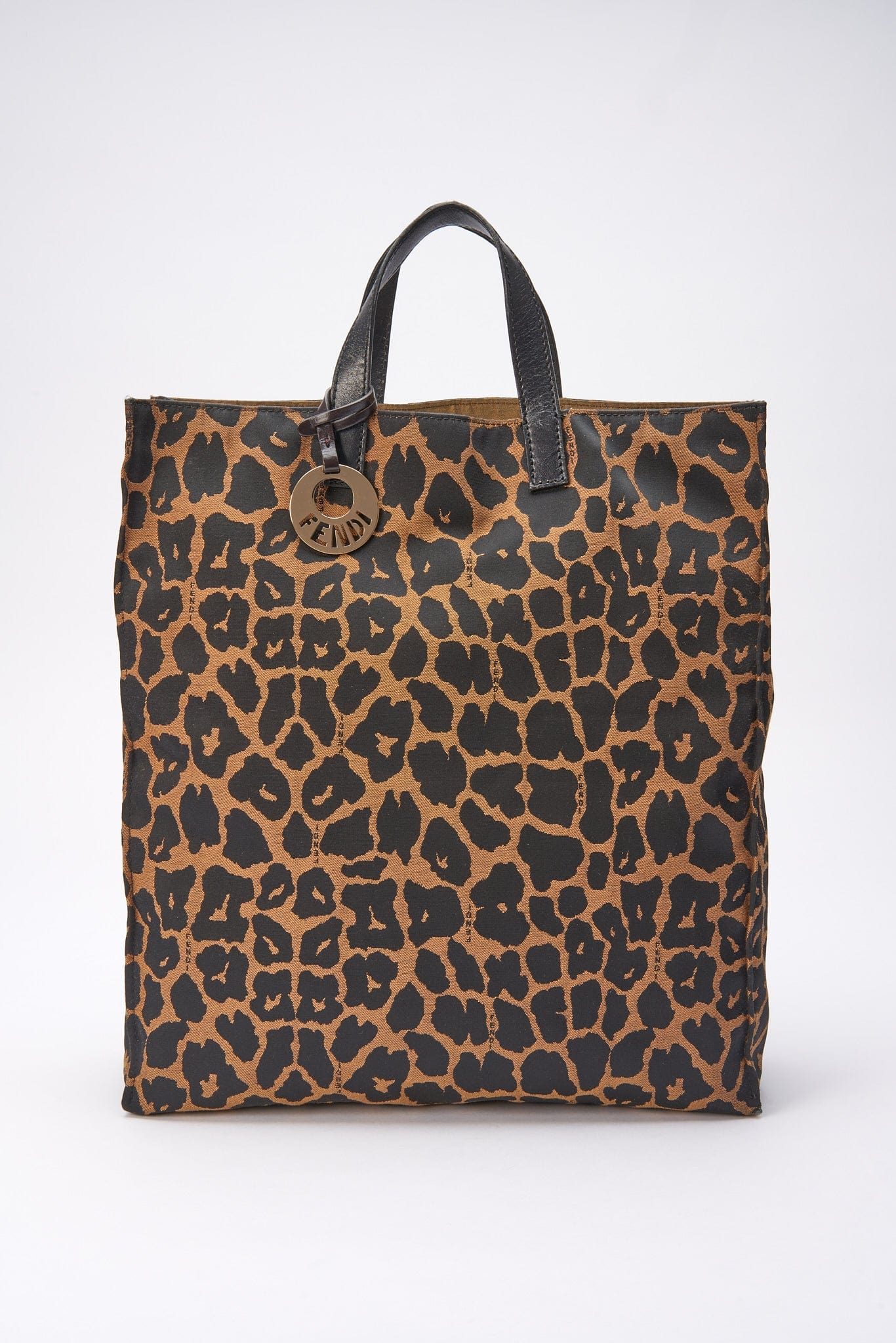 Vintage Fendi Leopard Print Tote Bag with Charm