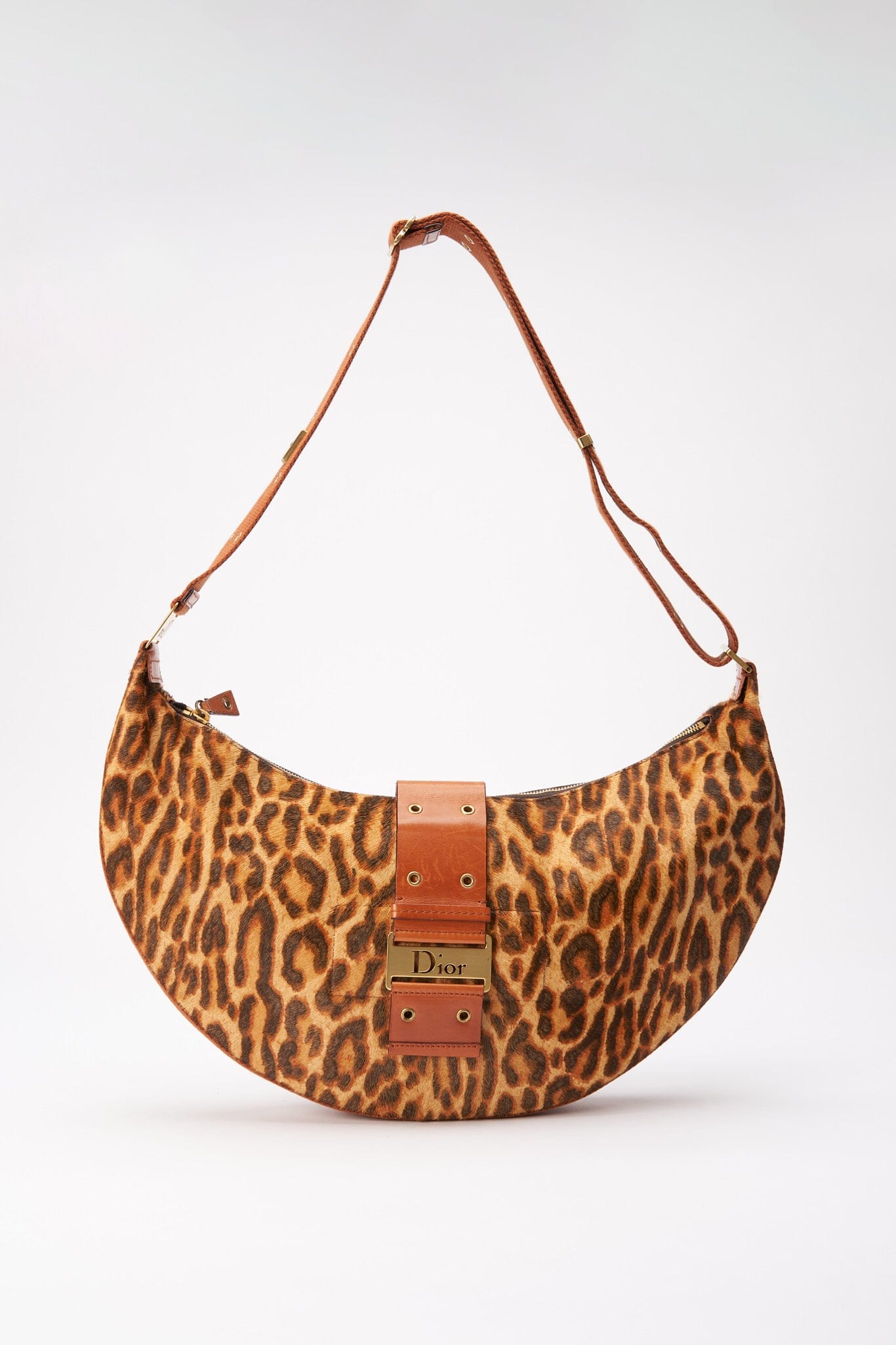 Vintage Dior Leopard Calf Hair Moon Hobo Bag