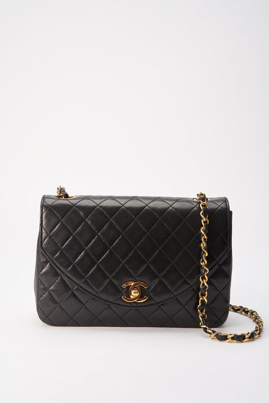 Vintage Chanel Black Single Flap with 24k gold plated hardware