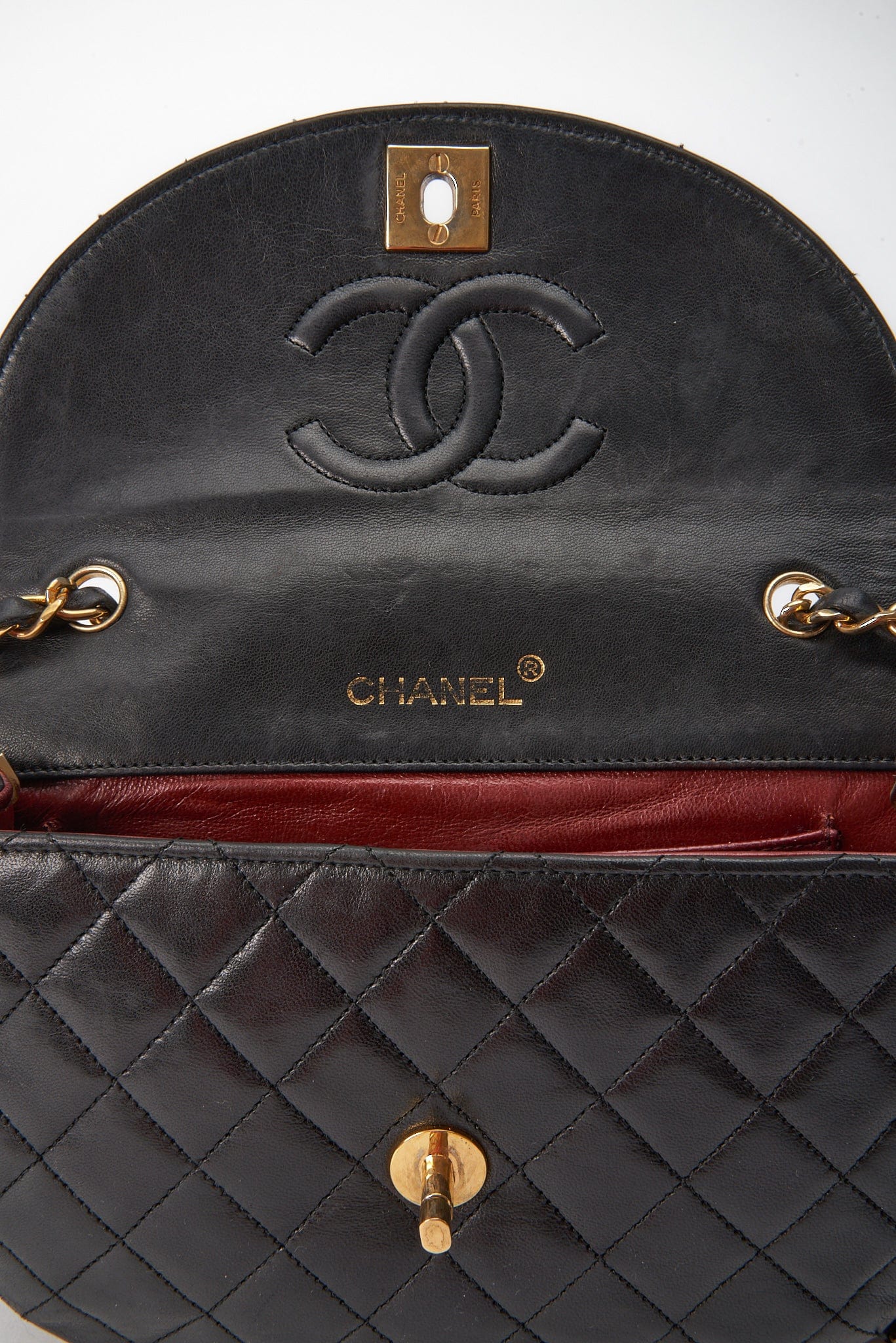 Vintage Chanel Black Half Moon Single Flap with 24k gold plated hardware
