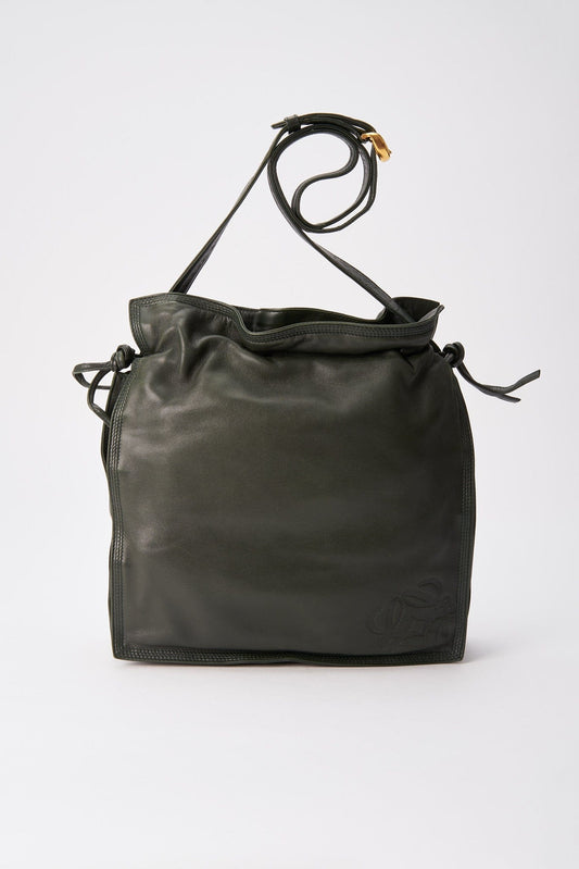 Vintage Loewe Green Leather Drawstring Tote Bag