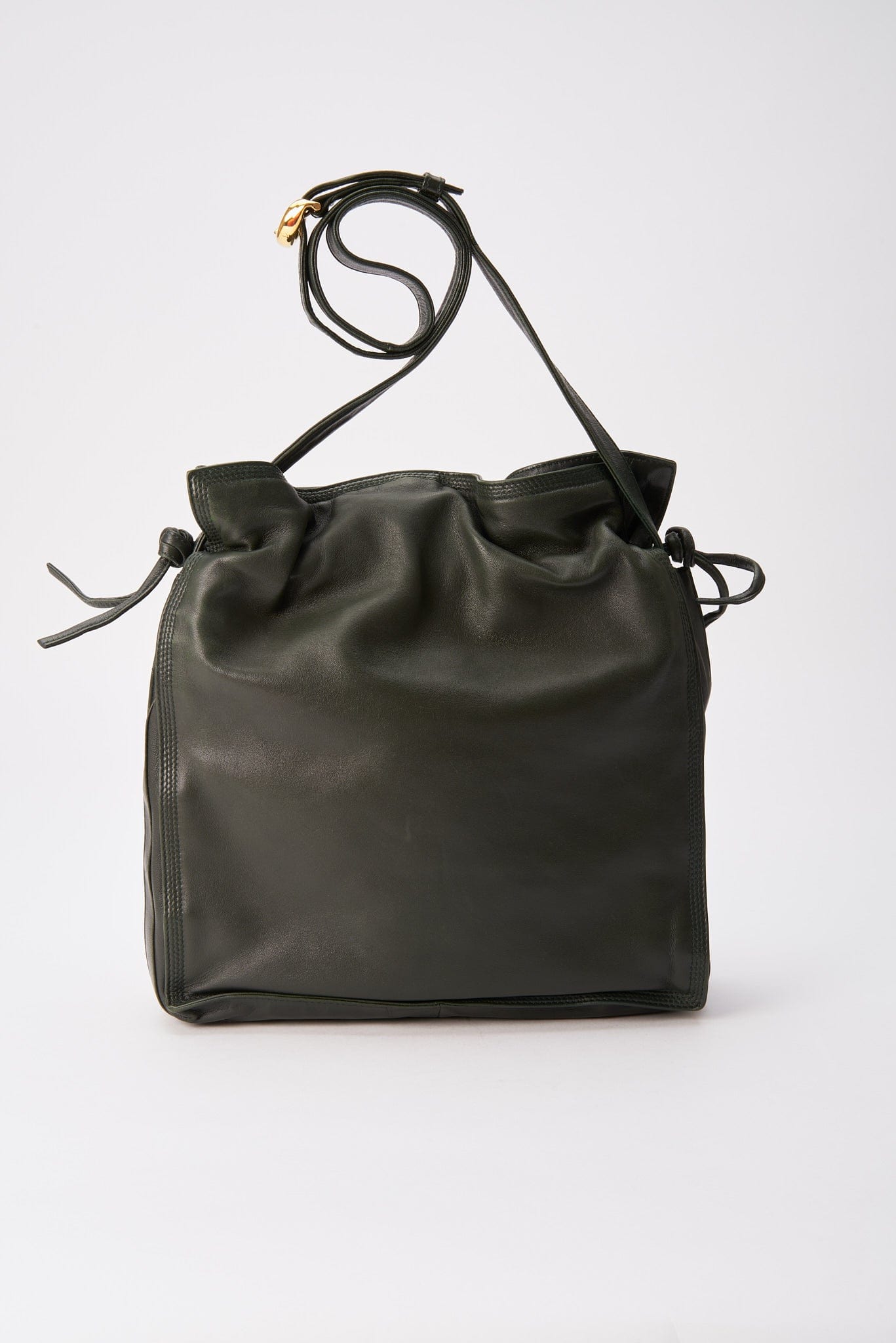 Vintage Loewe Green Leather Drawstring Tote Bag