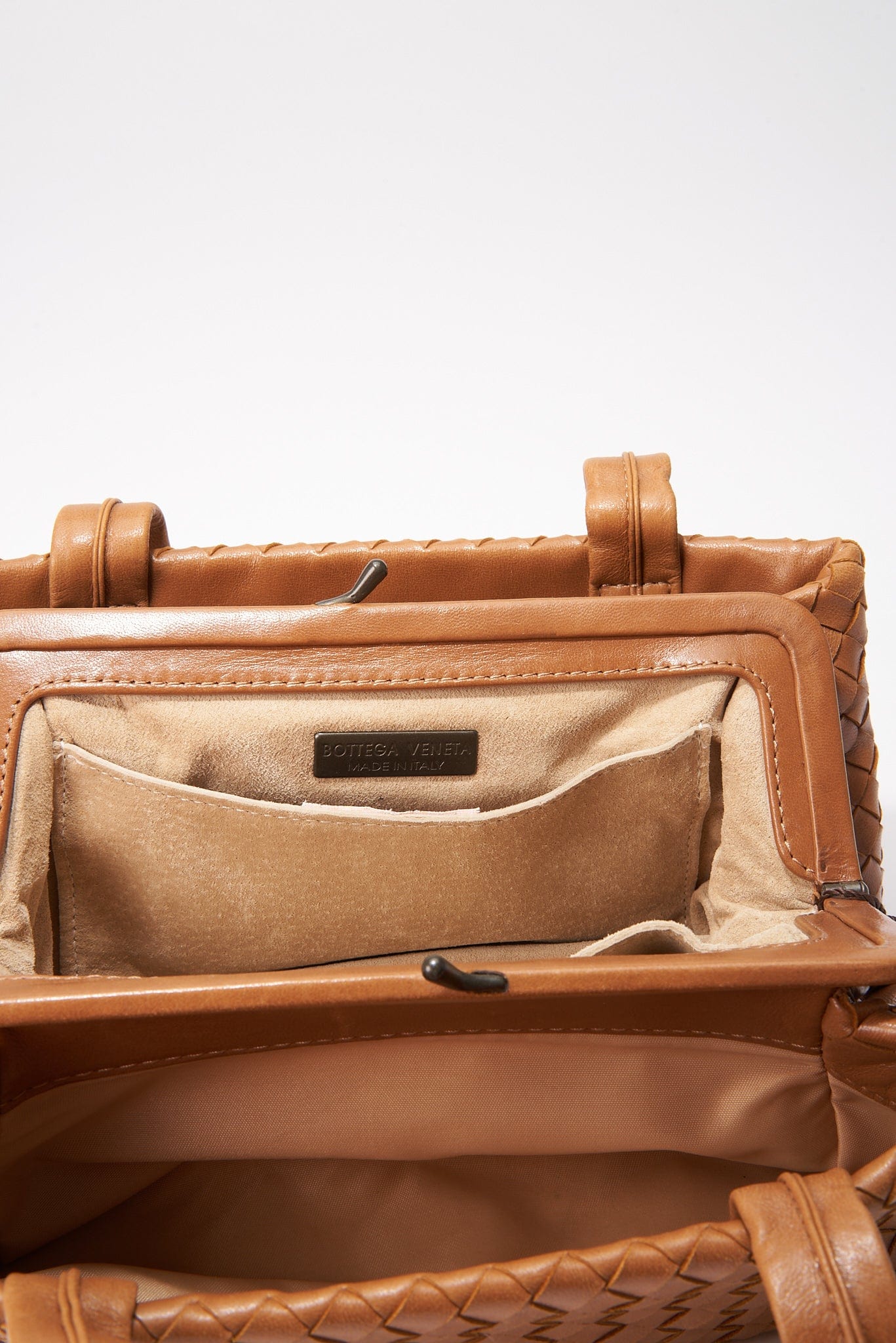 Vintage Bottega Veneta Intrecciato Beige Leather Top Handle Bag