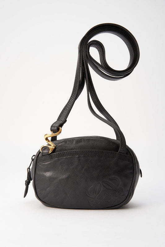 Vintage Loewe Black Crossbody Bag With Twisted Gold Hardware