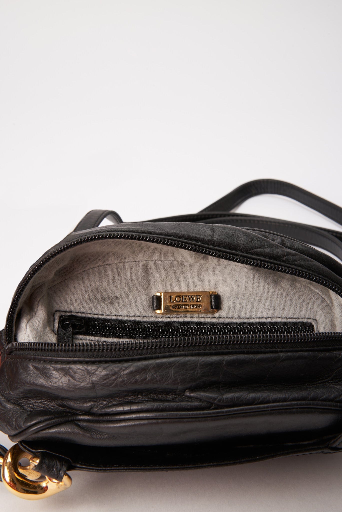 Vintage Loewe Black Crossbody Bag With Twisted Gold Hardware