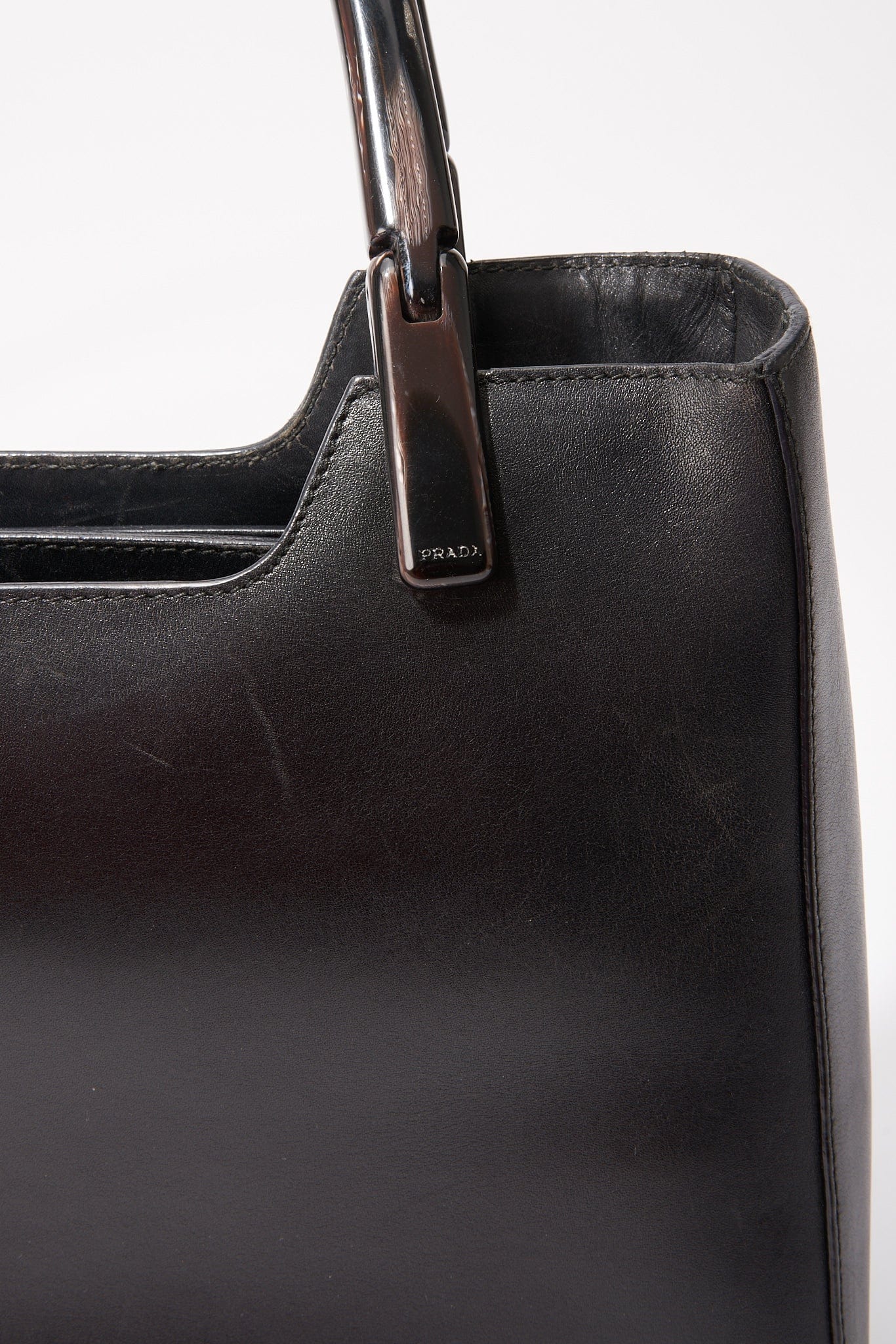 A vintage 90's Prada Black Leather Shoulder Bag with Resin Handles