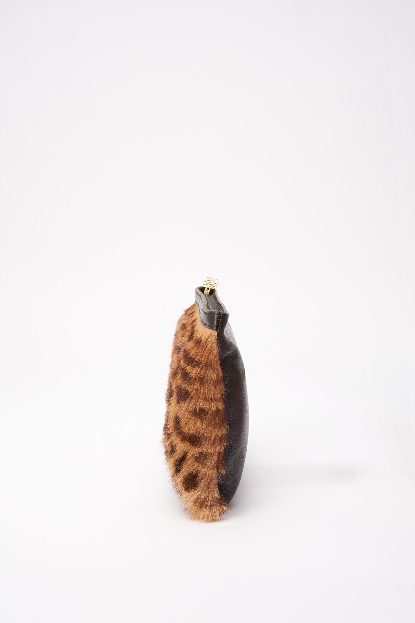 Vintage Loewe Leopard Calf Hair Clutch Bag With Anagram Zip Puller