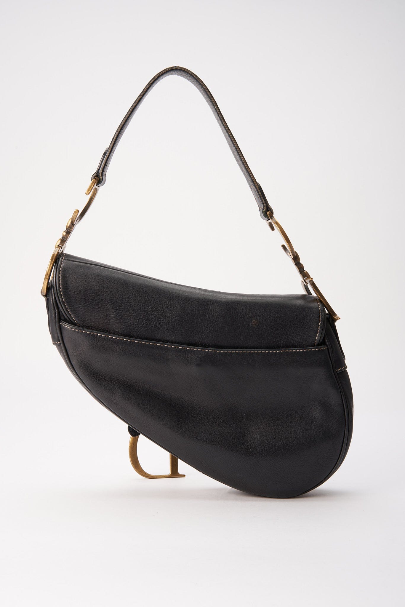 Sac de selle en cuir noir Dior vintage - Main Image
